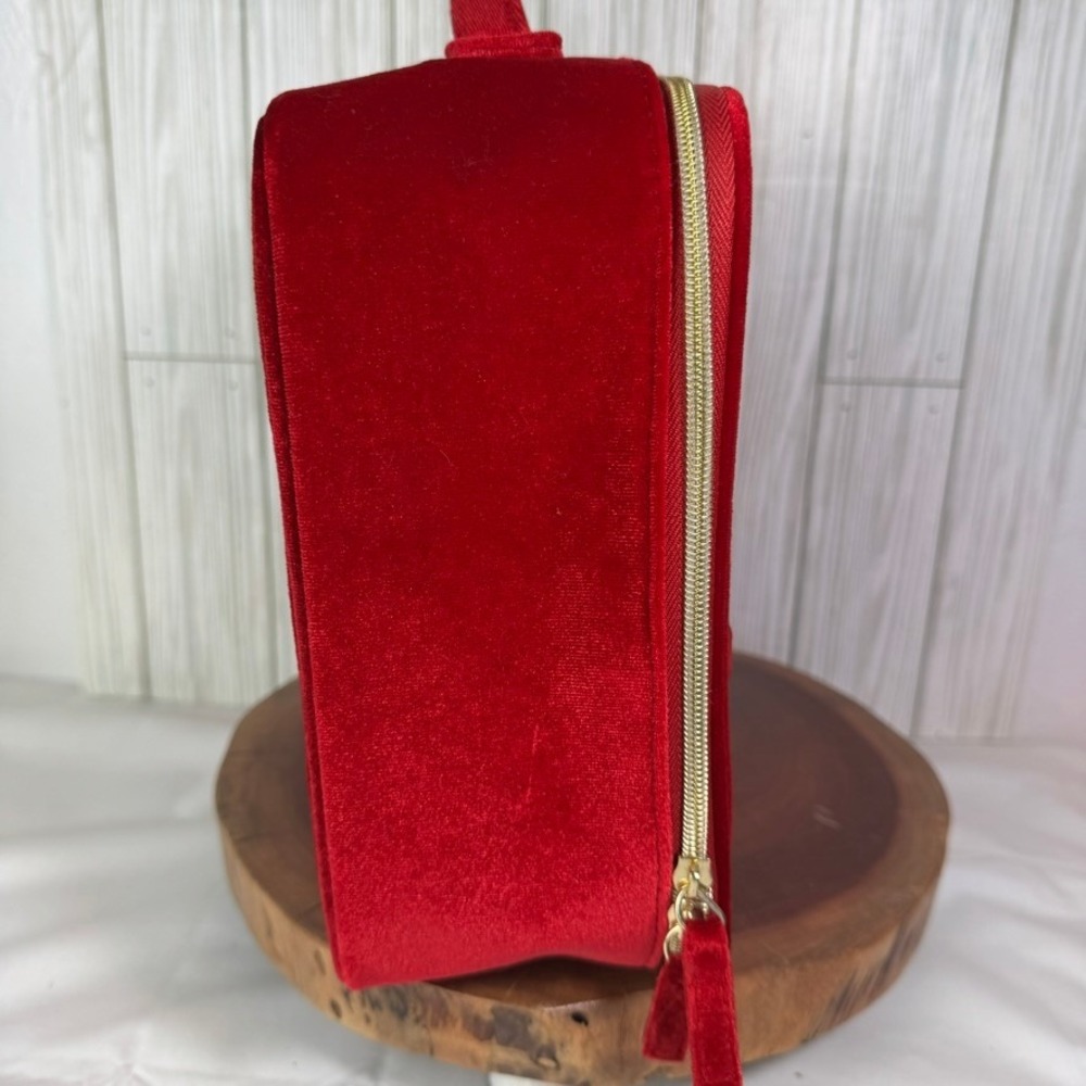 Estee Lauder Red Velvet Star Quilted Train Case Cosmetic Makeup‎ Travel Bag Gold - Picture 2 of 8